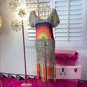 🌈 Boho Rainbow Crochet Dress
